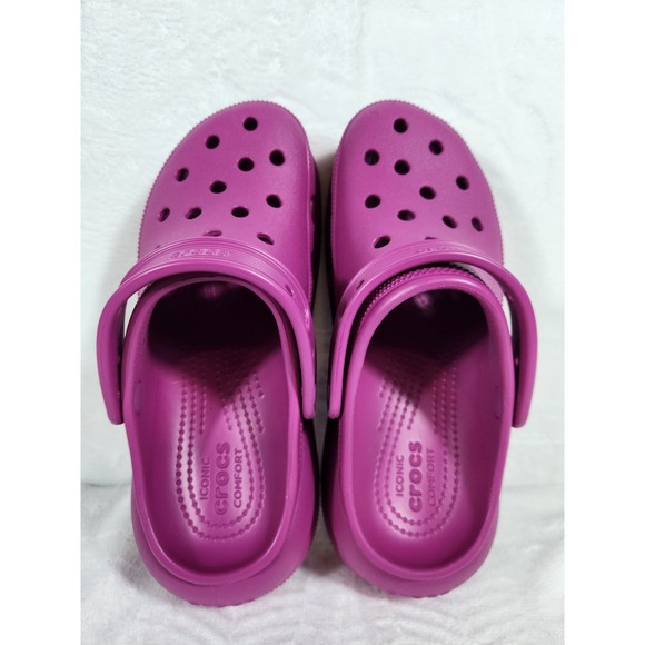 Crocs Classic Crush Women's Size 9 Pink Fuchsia Platform Clog Men's 7 Like New - Picture 10 of 14